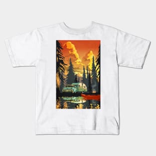 retro sunset scenic camping travel poster, outdoors, tourism Kids T-Shirt